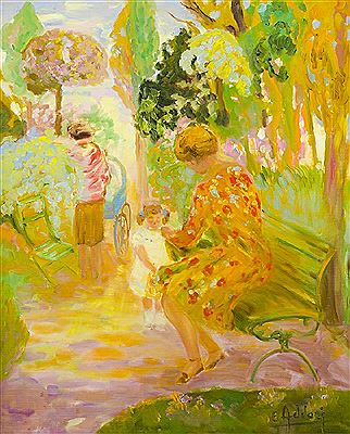 Woman and children in a park