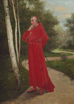 Cardinal walking along a path