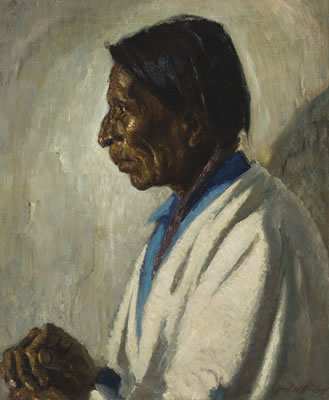 Portrait of an American Indian in profile by Wood Woolsey - Auction record, sale price, and art valuation. Compare with similar artists and explore comparable artworks.
