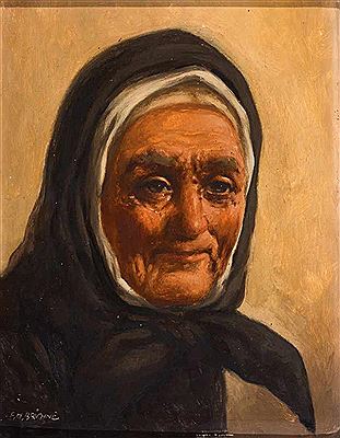 Portrait einer alten Frau mit Kopftuch