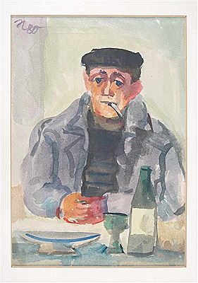 Potrait eines rauchenden Mannes am Tisch