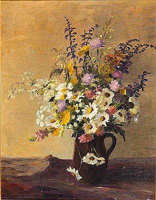 Sommerblumenstrauß in Henkelkrug by Johanna Dann - Auction record, sale price, and art valuation. Compare with similar artists and explore comparable artworks.