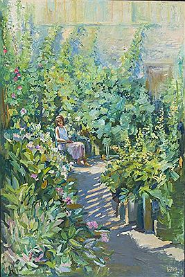 Junges Mädchen in einem sommerlichen Garten, in impressionistischer Manier