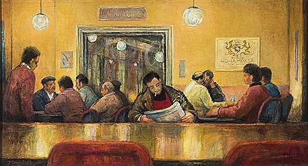 "Bistro mit Kugellampen". Blick in ein gefülltes Bistro by Honest Schempp - Auction record, sale price, and art valuation. Compare with similar artists and explore comparable artworks.