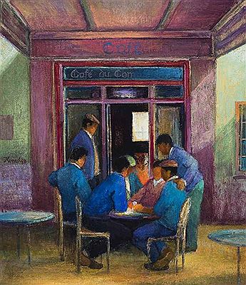 "Café du C-". Kartenspieler vor dem Café du Commerce by Honest Schempp - Auction record, sale price, and art valuation. Compare with similar artists and explore comparable artworks.