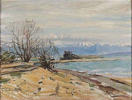 Die Bucht bei Langenargen mit Kiesbagger