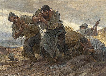 Four stone-breakers at work