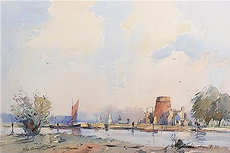 "St Benet's Abbey, Ludham (Norfolk)", a River Landscape with Sailing Boats