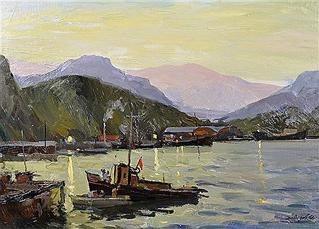 "In the Port" 1961, Small Boats near a Jetty