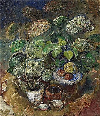 Hydrangeas and Cat by Oskar Coester - Auction record, sale price, and art valuation. Compare with similar artists and explore comparable artworks.
