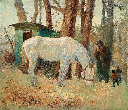 Cheval près de la roulotte