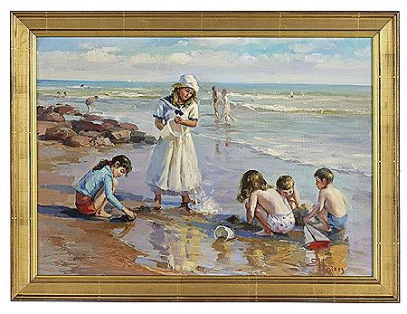 "Children Playing at the Beach" by E Haines - Auction record, sale price, and art valuation. Compare with similar artists and explore comparable artworks.