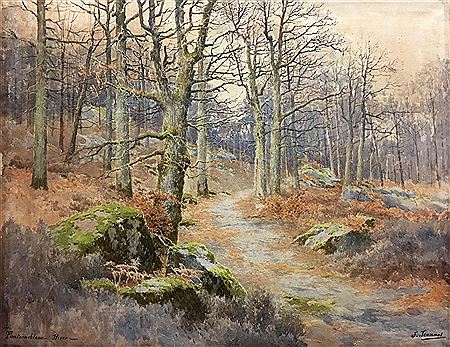 Sample artwork by Joseph Clement Maxime Jeannot (Born 1855), known for rural landscapes and village paintings, seasonal themes, forests - View similar artists and auction records