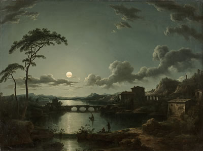 Paysage lacustre au clair de lune