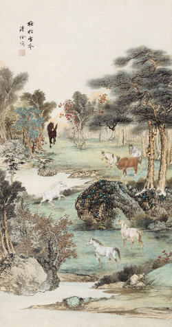 Eight Horses hanging scroll by Quan Pu - Auction record, sale price, and art valuation. Compare with similar artists and explore comparable artworks.