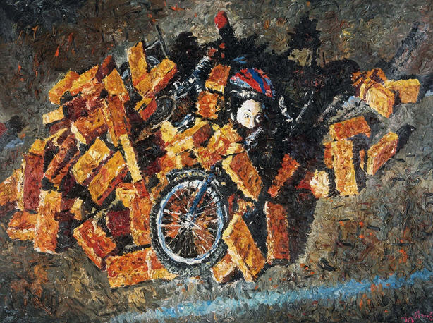 Sample artwork by Qi Qin (Born 1975), known for surrealist still life and landscape painting, narrative social themes, teaching - View similar artists and auction records