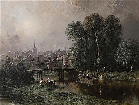 Lavandières, bords de rivière en approche de ville