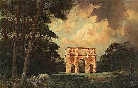 Triumphal arch in Italian landscape
