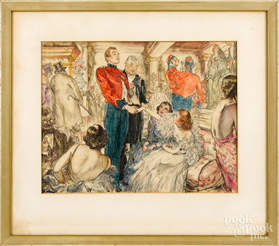 Illustration of figures at a party