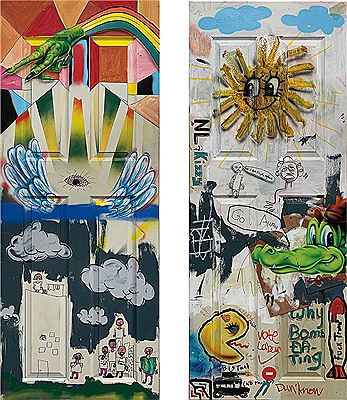 Two works: i) Sticks & Stones & Rainbow; ii) Crocodile Sun