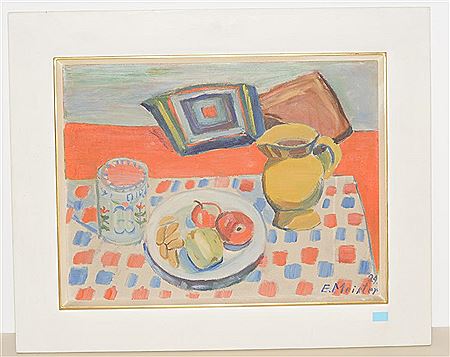 Still life with fruit, a jug of wine and glass, 1929 by Eugen Meister - Auction record, sale price, and art valuation. Compare with similar artists and explore comparable artworks.