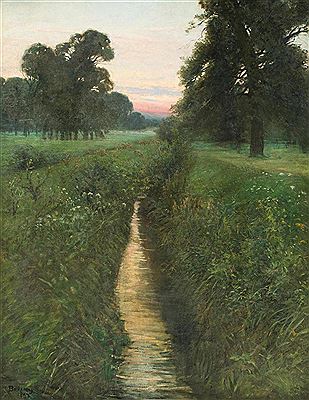 Bachlandschaft im Abendrot