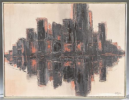 Abstract painting of a cityscape