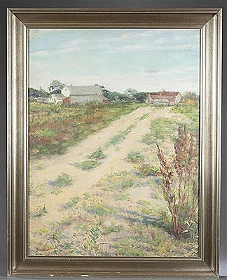 Untitled rural landscape depicting a dirt road leading to a farm