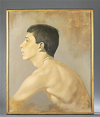 Profile portrait of a young seated boy. 1962