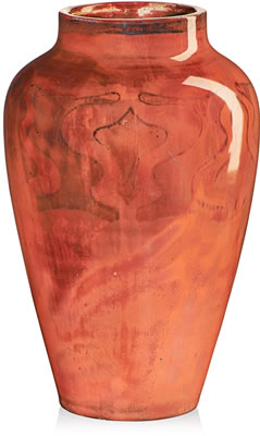 Large early oxblood vase with stylized plant cross-sections
