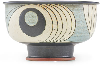 Fine large footed bowl with stylized waves, Claremont, CA, late 20th C. by Harrison McIntosh - Auction record, sale price, and art valuation. Compare with similar artists and explore comparable artworks.