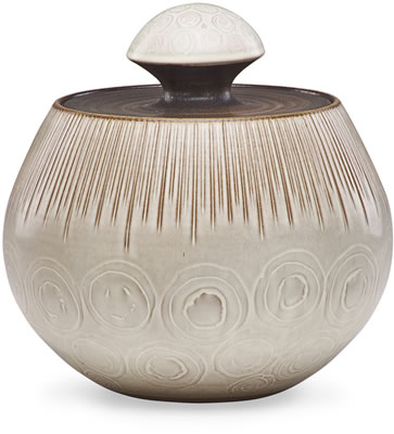 Large covered jar with circles