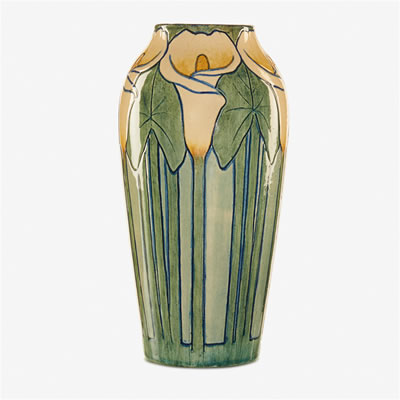 Exceptional large early vase with calla lilies
