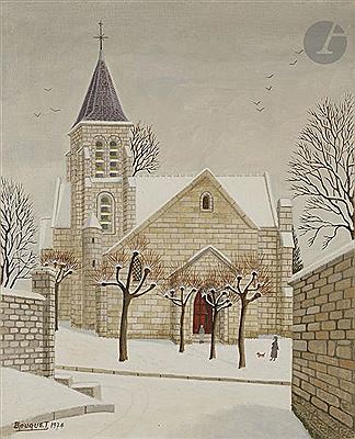 Église sous la neige à Bruyères-le-Chatel by André Bouquet - Auction record, sale price, and art valuation. Compare with similar artists and explore comparable artworks.