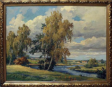 Sommerlandschaft mit Birken an Flusslauf by Fritz Kuchler - Auction record, sale price, and art valuation. Compare with similar artists and explore comparable artworks.