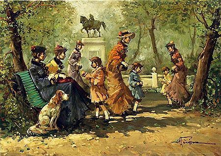 Parkszene mit Kindern und Damen