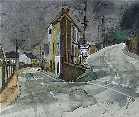 Quiet South Wales streets at night with signpost