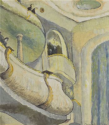 Interior theatre scene with figures in box seats