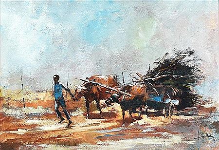 Boy the Ox-Drawn Cart bearing Firewood