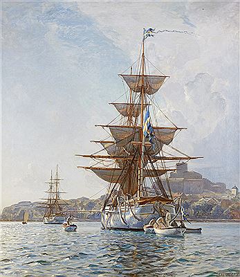 Den svenska marinens lärlingsskepp Falken och Gladan i hamnen vid Marstrand