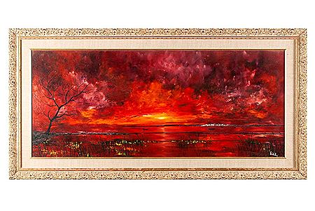 Coastal Sunset with red and orange sky over the water