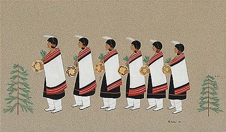 Sample artwork by Geronima Montoya (1915 - 2010), known for figure-indian, ceremonial dance painting, teaching - View similar artists and auction records
