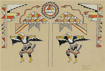 Sample artwork by Tomas Vigil (1889 - 1960), known for figure-cermonial and animal painting-primitive - View similar artists and auction records