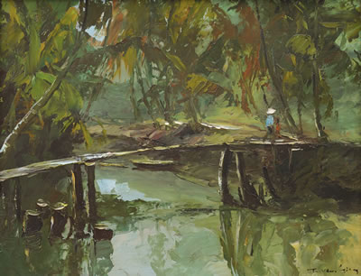 COUNTRY SCENE WITH A VILLAGE BRIDGE by Tran Van Giau - Auction record, sale price, and art valuation. Compare with similar artists and explore comparable artworks.