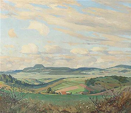 "Sommerliche Alblandschaft", schwäbische Landschaftsszene unter bewölktem Himmel