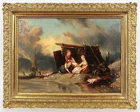 Three fishman's children with fresh fish on the shore by J Desbois - Auction record, sale price, and art valuation. Compare with similar artists and explore comparable artworks.