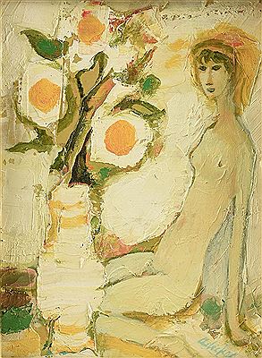 "Seated Nude Female with Flower Vase"