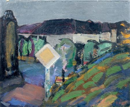 Stadtlandschaft mit Hauptstraßenschild