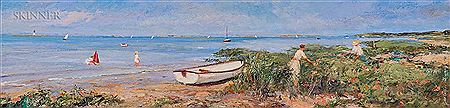 Beach Scene with Rowboat and Figures