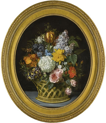 STILL LIFE OF SPRING FLOWERS IN A BASKET